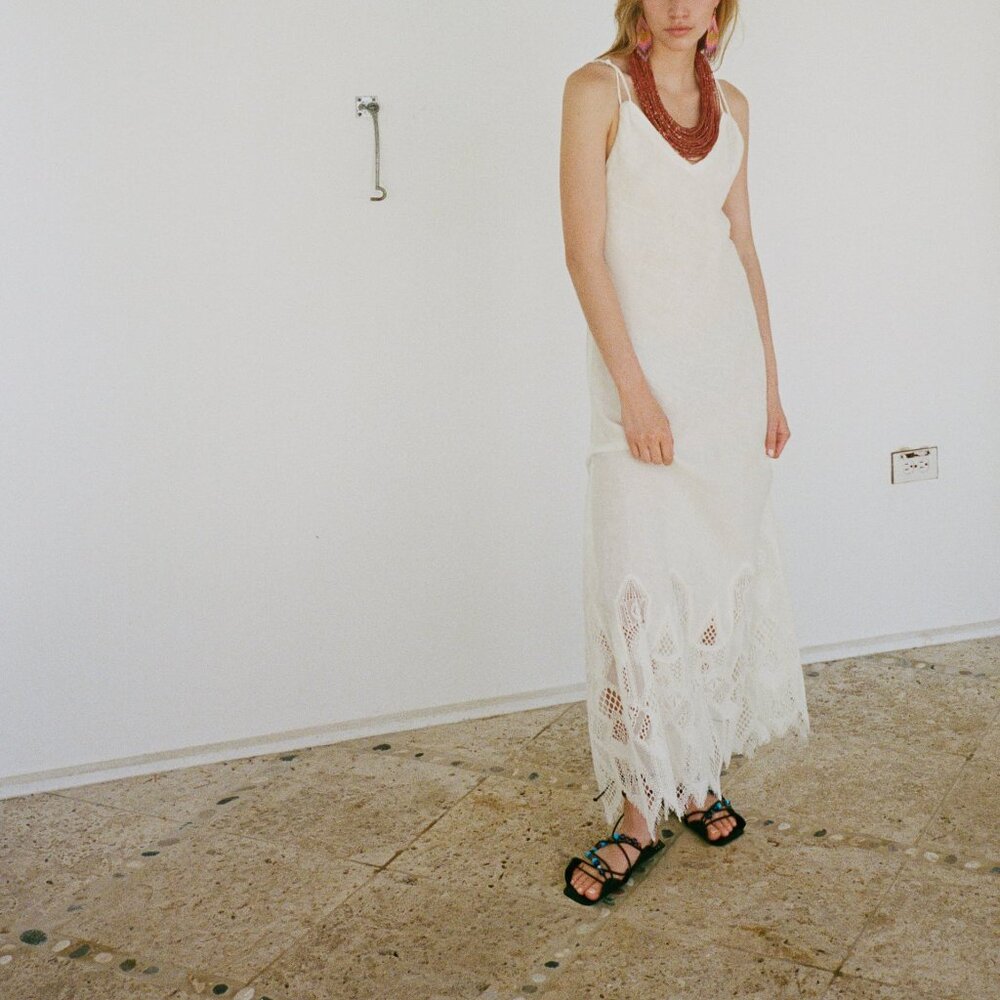 NWT Zara White Limited Edition Lace Detail Slip Casual Maxi Dress Linen Size S